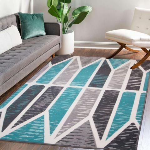 Blue And Grey Geometric Rug - Blue / 230cm