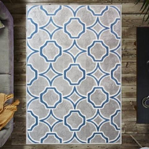 Blue and Grey Moroccan Trellis Rug - Grey / 230cm