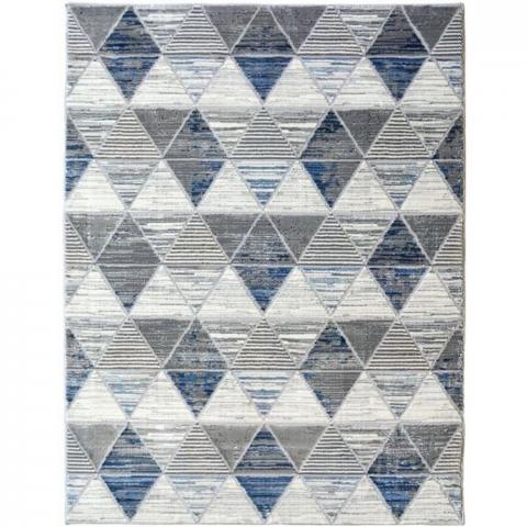 Blue and Grey Shimmering Geometric Rug - Holm - Blue / 230cm