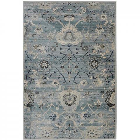 Blue Damask Floral Living Room Rug - Tartan - Blue / 230cm