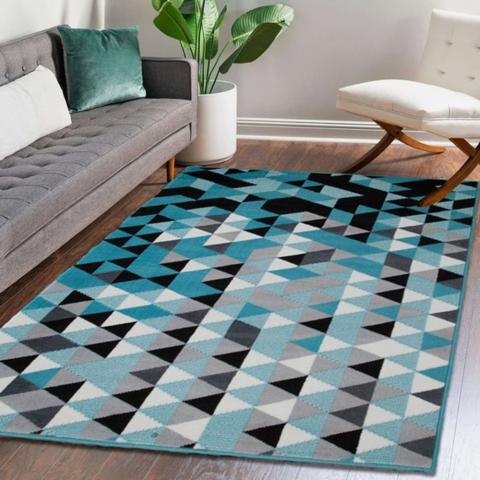 Blue Geometric Diamonds Area Rug - Blue / 110cm