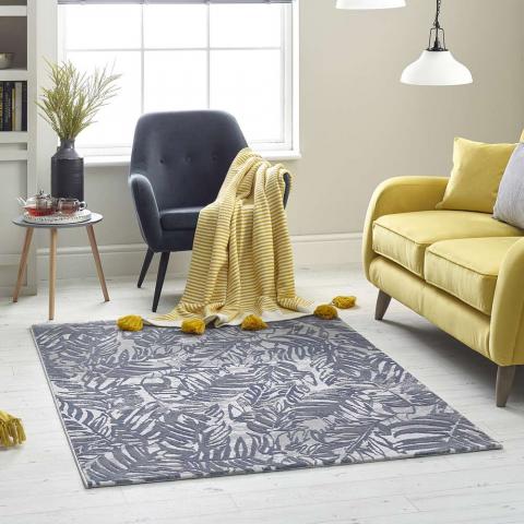 Blue Grey Leaf Rug High Rise 6467A 