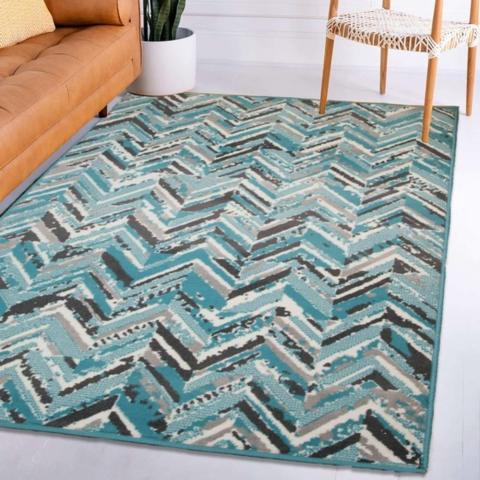 Blue Herringbone Living Room Rug - Blue / 3kg / 150cm