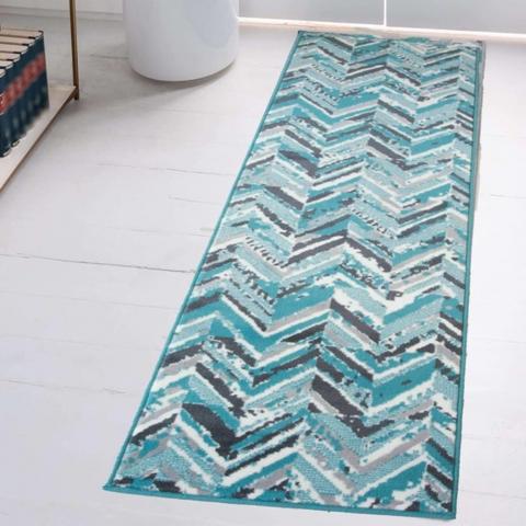 Blue Herringbone Living Room Rug - Blue / 230cm / 3kg