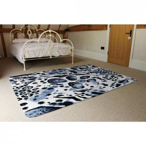 Blue Leopard Print Designer Rug - Blue / 230cm