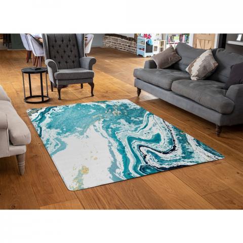 Blue Marble Designer Rug - Blue / 110cm