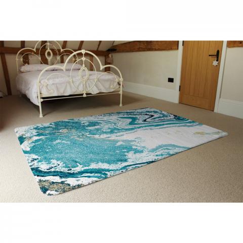 Blue Marble Designer Rug - Blue / 230cm