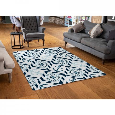 Blue Nautical Elements Designer Rug - Blue / 110cm