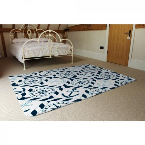 Blue Nautical Elements Designer Rug - Blue / 230cm