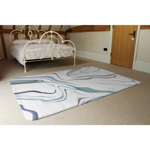 Blue Rippled Marble Designer Rug - Blue / 230cm