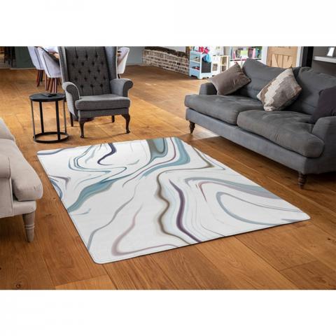 Blue Rippled Marble Designer Rug - Blue / 110cm