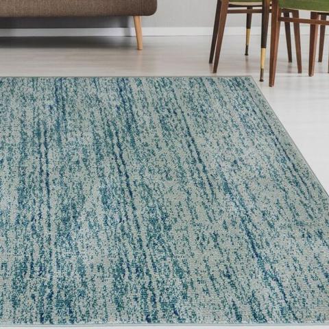 Blue Wool Look Scandi Striped Rug - Perth - Blue / 150cm