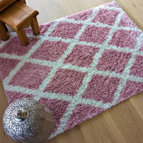 Blush Moroccan Trellis Shaggy Rug - Oslo - Pink / 110cm