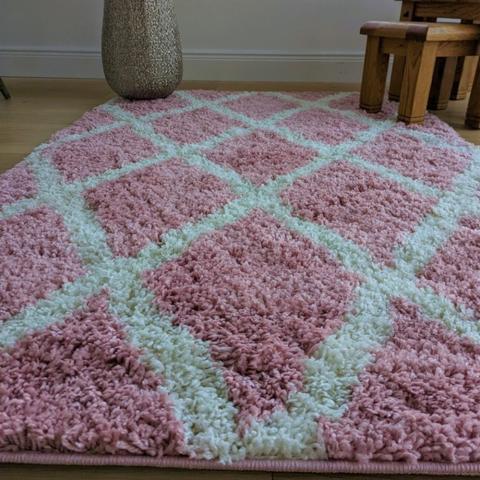 Blush Moroccan Trellis Shaggy Rug - Oslo - Pink / 230cm