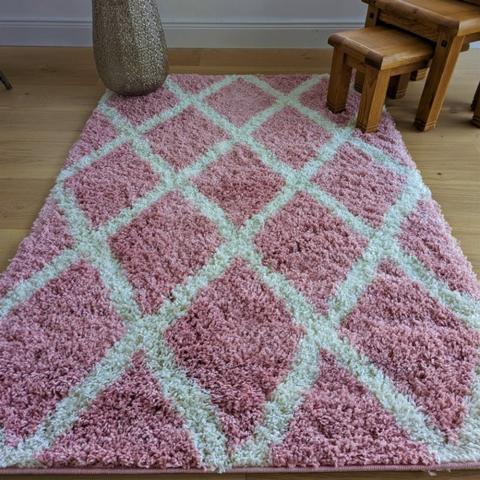 Blush Moroccan Trellis Shaggy Rug - Oslo - Pink / 170cm