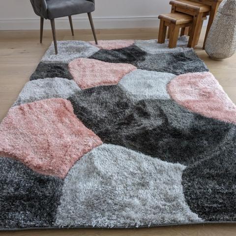 Blush Pink Carved Pebbles Shaggy Rug - Verge - Pink / 150cm