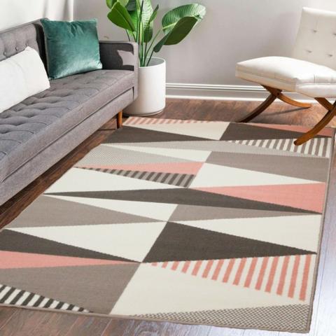 Blush Pink Geometric Living Room Rug - Pink / 230cm