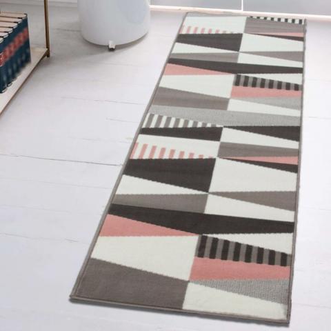 Blush Pink Geometric Living Room Rug - Pink / 240cm