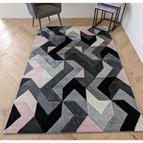 Blush Pink Herringbone Area Rug - Boston - Pink / 150cm / 4kg