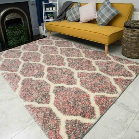 Blush Pink Shaggy Trellis Rug - Lush - Blush / 290cm