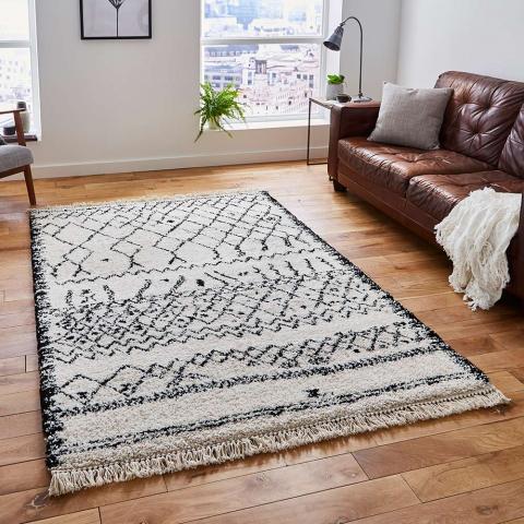 Boho Shaggy Rug 5402 Black White  size