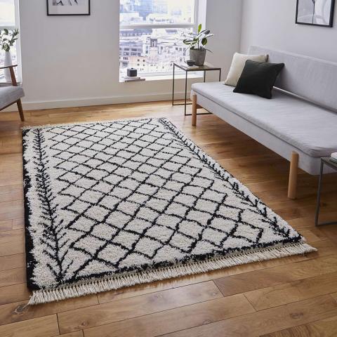 Boho Shaggy Rug 7043 White Black  size