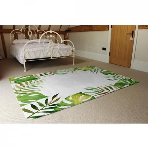 Border Of Botanical Leaves Designer Rug - Green / 230cm