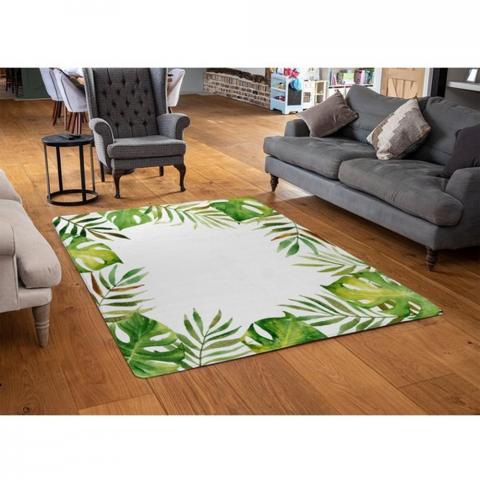 Border Of Botanical Leaves Designer Rug - Green / 110cm