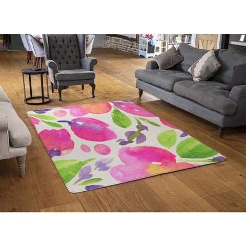 Botanical Background Designer Rug - Pink / 110cm