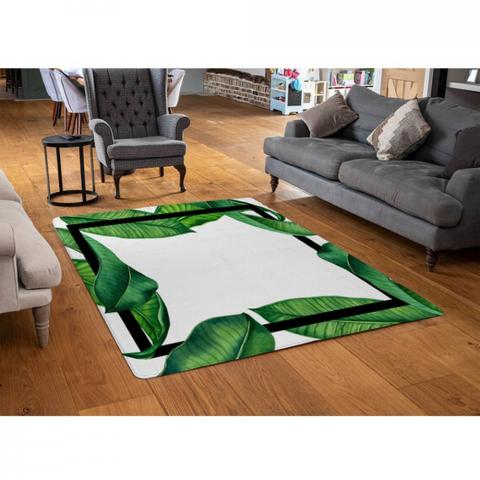 Botanical  Black Border Designer Rug - Green / 110cm