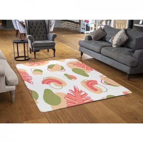 Botanical Elements With Line Art Designer Rug - Pink / 110cm