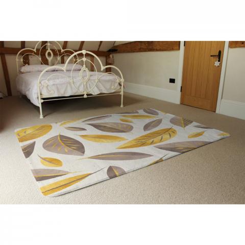 Botanical Gold And Purple Leaf Designer Rug - Yellow / 230cm