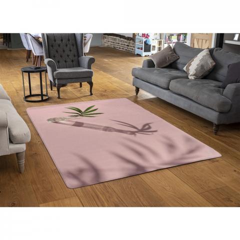 Botanical Leaf On Pink Designer Rug - Pink / 110cm