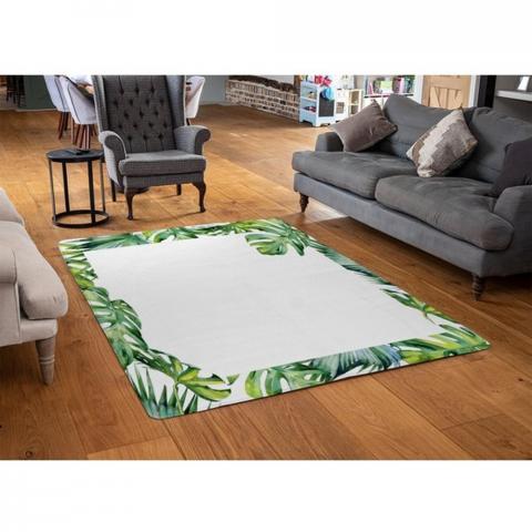 Botanical Leaves Border Designer Rug - Green / 110cm