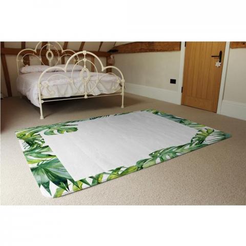 Botanical Leaves Border Designer Rug - Green / 230cm