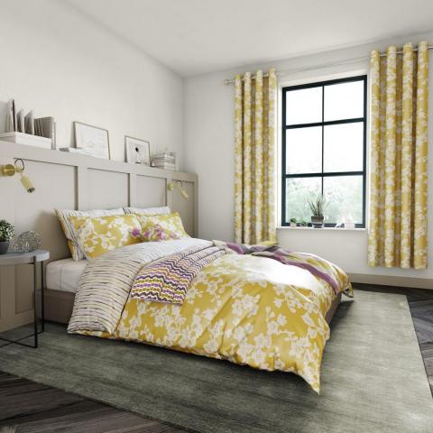 Bouvardia Floral Bedding and Pillowcase By Helena Springfield in Honey Yellow