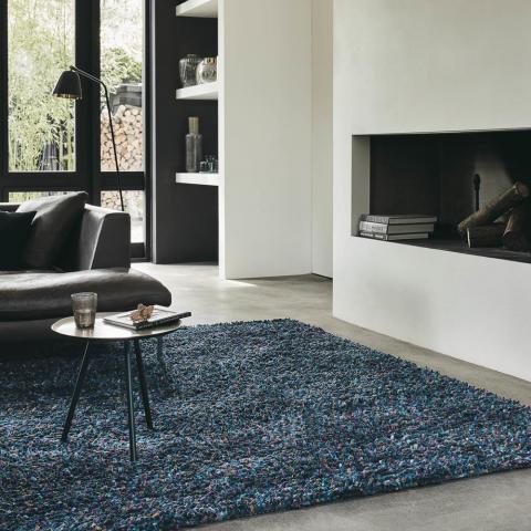 Brink and Campman Rocks Shaggy Wool Rugs 70508 in Blue and Multi-colours