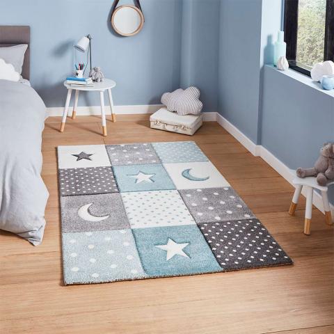 Brooklyn 20340 Childrens Moons and Stars Blue and Grey Rug 