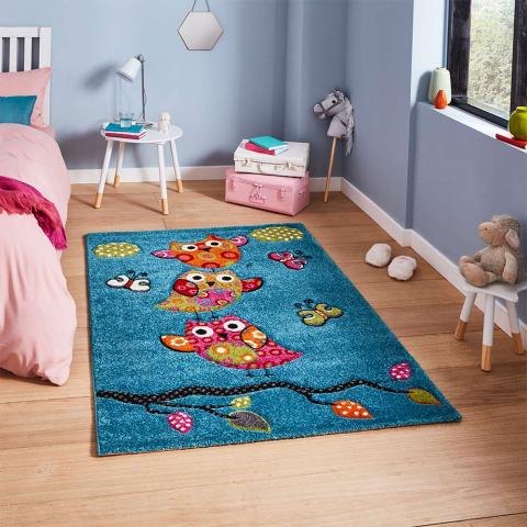 Brooklyn 793 Childrens Rug With Owls and Butterflies 