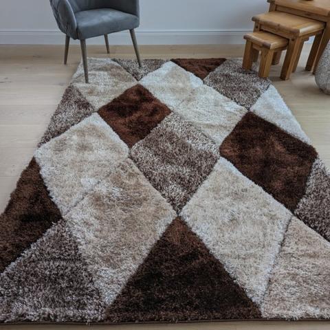 Brown Carved Diamonds Shaggy Rug - Verge - Brown