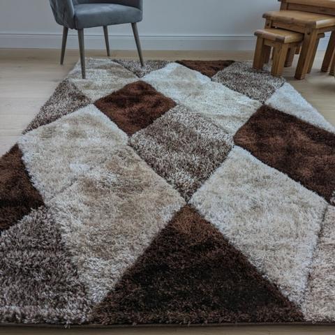 Brown Carved Diamonds Shaggy Rug - Verge - Brown