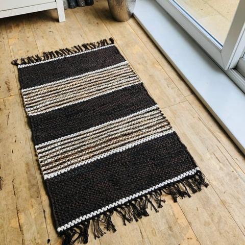 Brown Espresso Leather And Jute Rug - Black