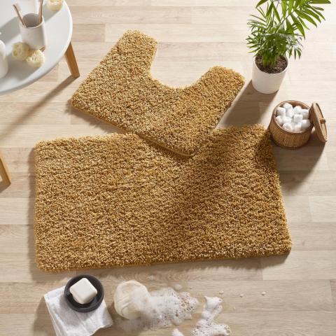 Buddy Bath Mat And Toilet WashableSet in Ochre Yellow