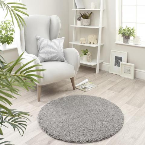 Buddy Washable Round Rugs in Ghost Grey