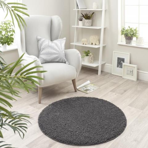 Buddy Washable Round Rugs in Charcoal