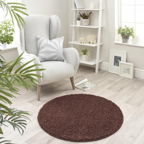 Buddy Washable Round Rugs in Chocolate Brown