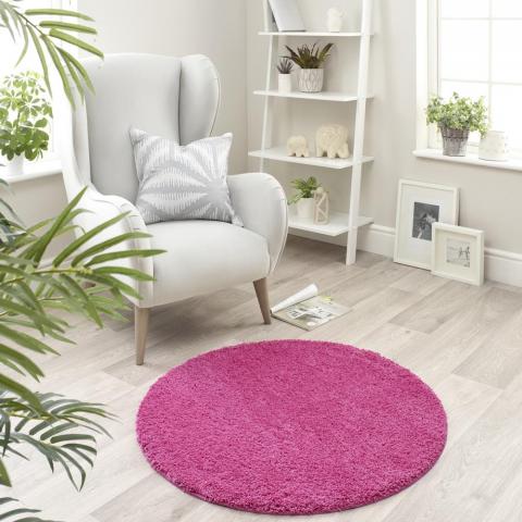 Buddy Washable Round Rugs in Pink