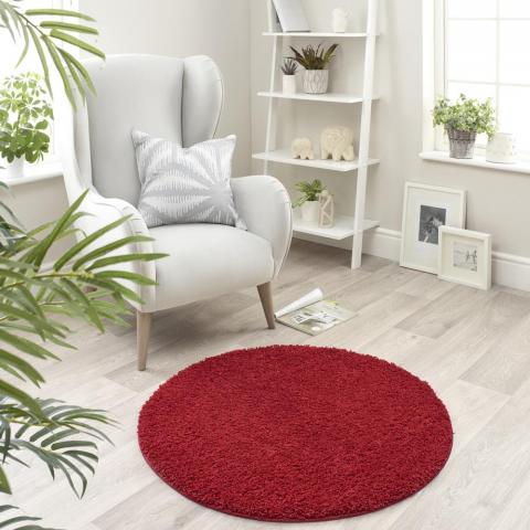 Buddy Washable Round Rugs in Red