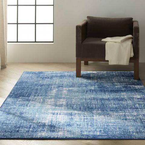 Calvin Klein Abstract Designer Rugs CK001 River Flow RFV02 in Teal Ivory Blue