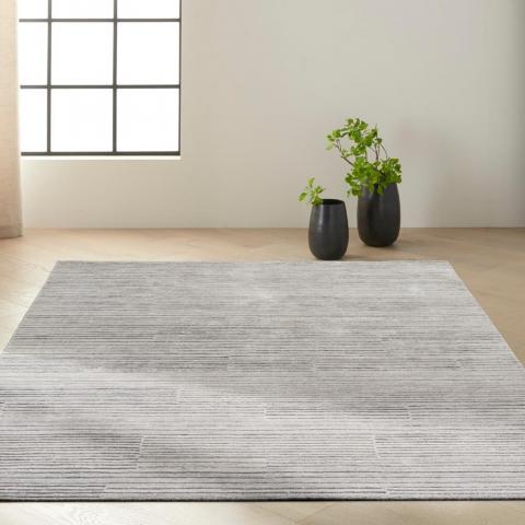 Calvin Klein Abyss Stripe Designer Rugs CK990 in Silver Grey